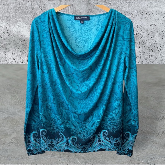 Jones New York Signature Long Sleeved Top - Cowl Neck Ruched Draped- Size S/CH - Picture 2 of 10